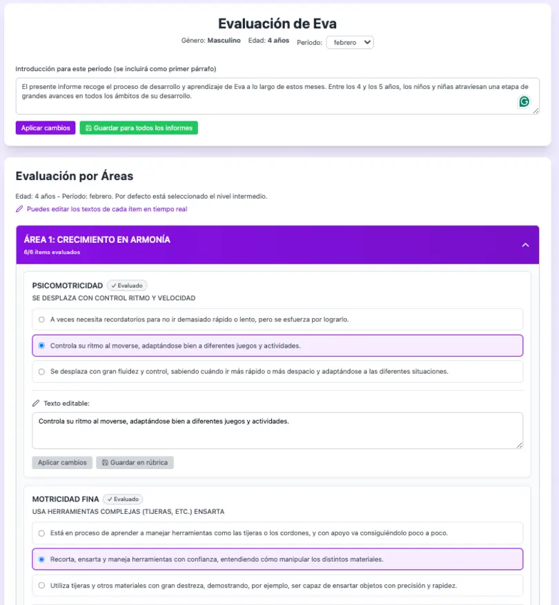 Evaluación por alumno